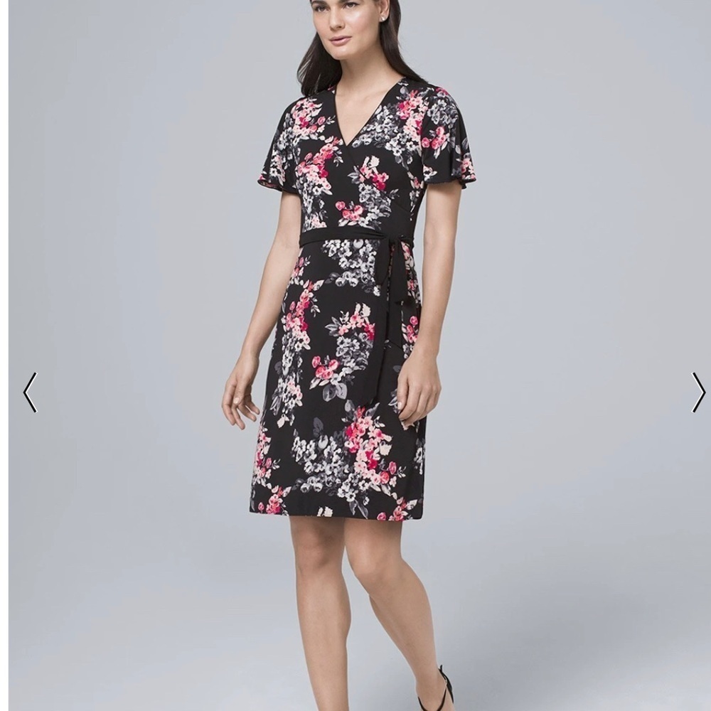 White House Black Market Reversable  Floral/Geo Print Faux Wrap Dress Size 2